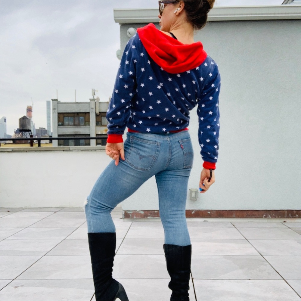 Vintage 2in1 Wonder Woman Red White Blue Star Stripe Double Side Turning Hoodie - Picture 8 of 16